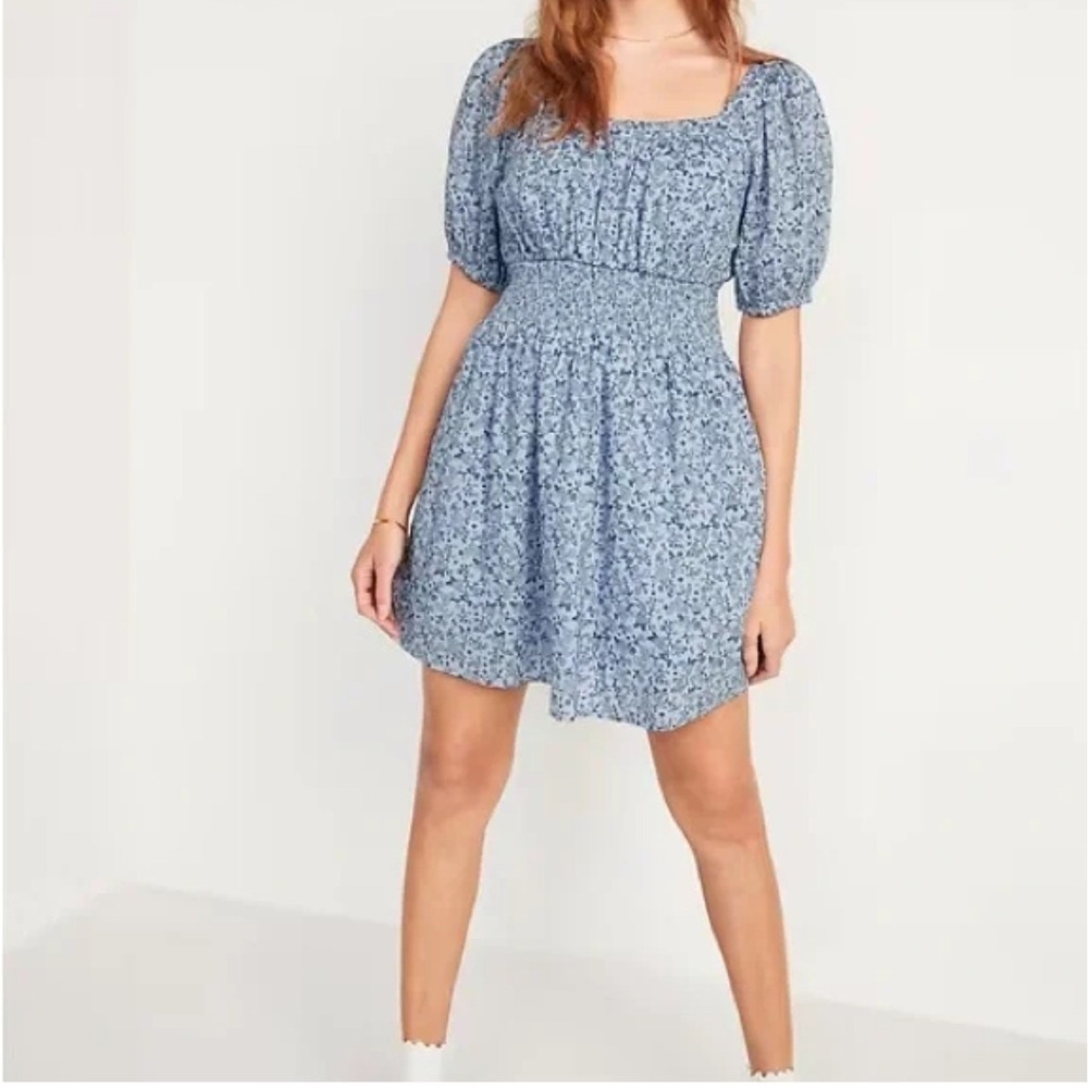 Old Navy Milkmaid Preppy Cottagecore Renfair Smocked Mini Dress Womens Medium